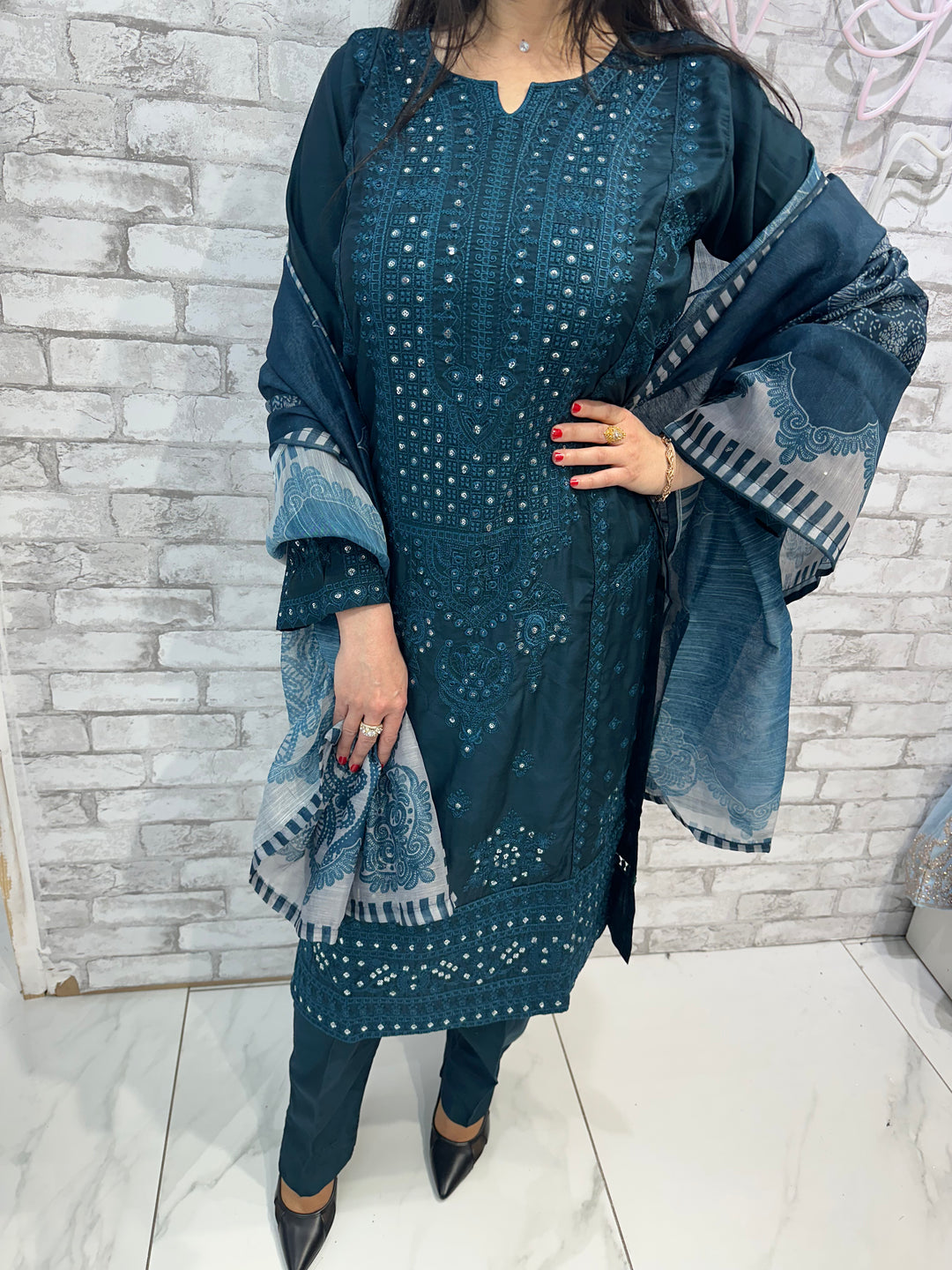 three piece chiffon suits on offer b