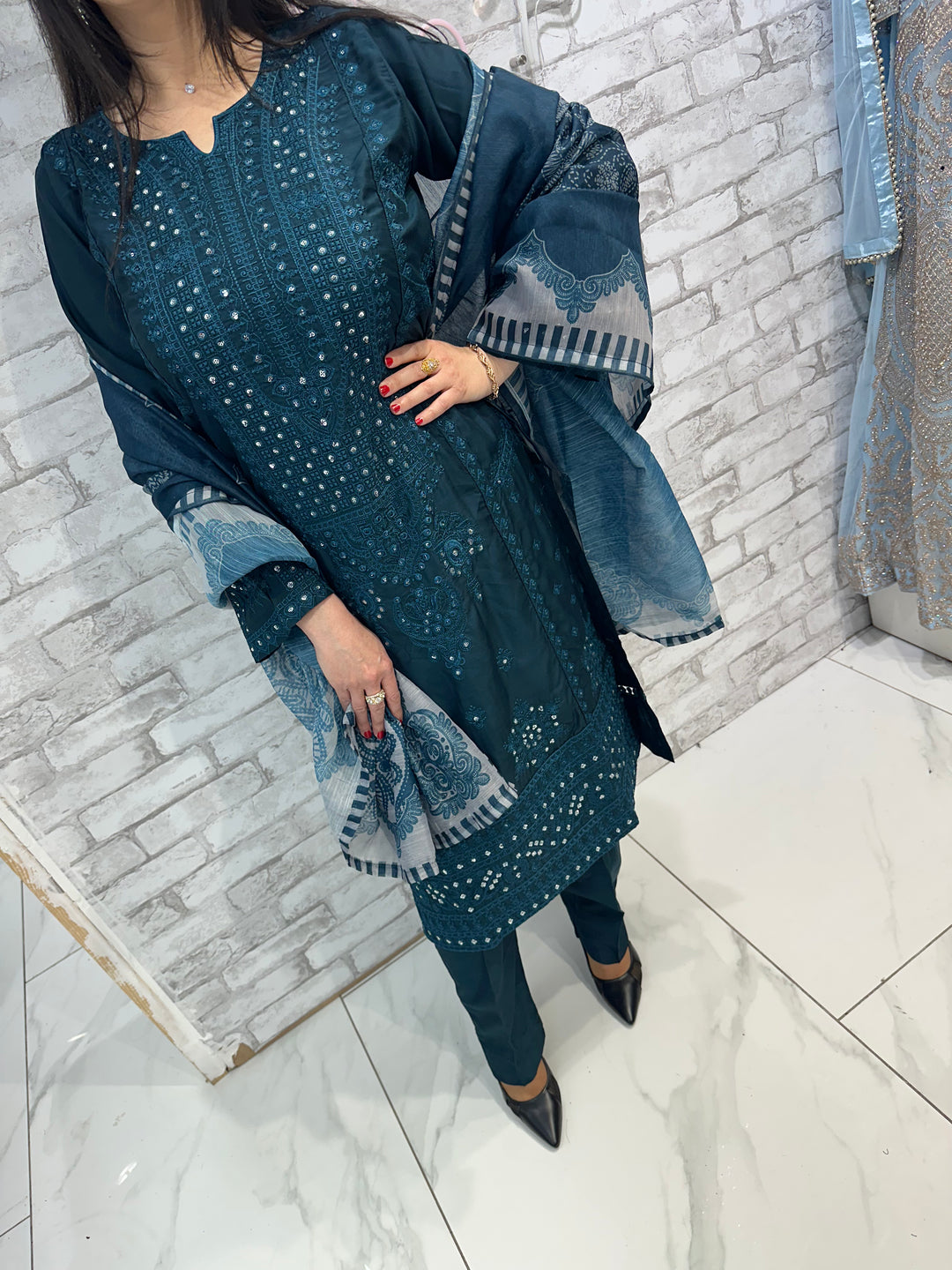 three piece chiffon suits on offer b