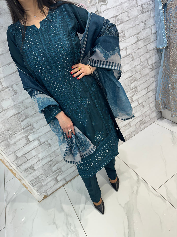 three piece chiffon suits on offer b