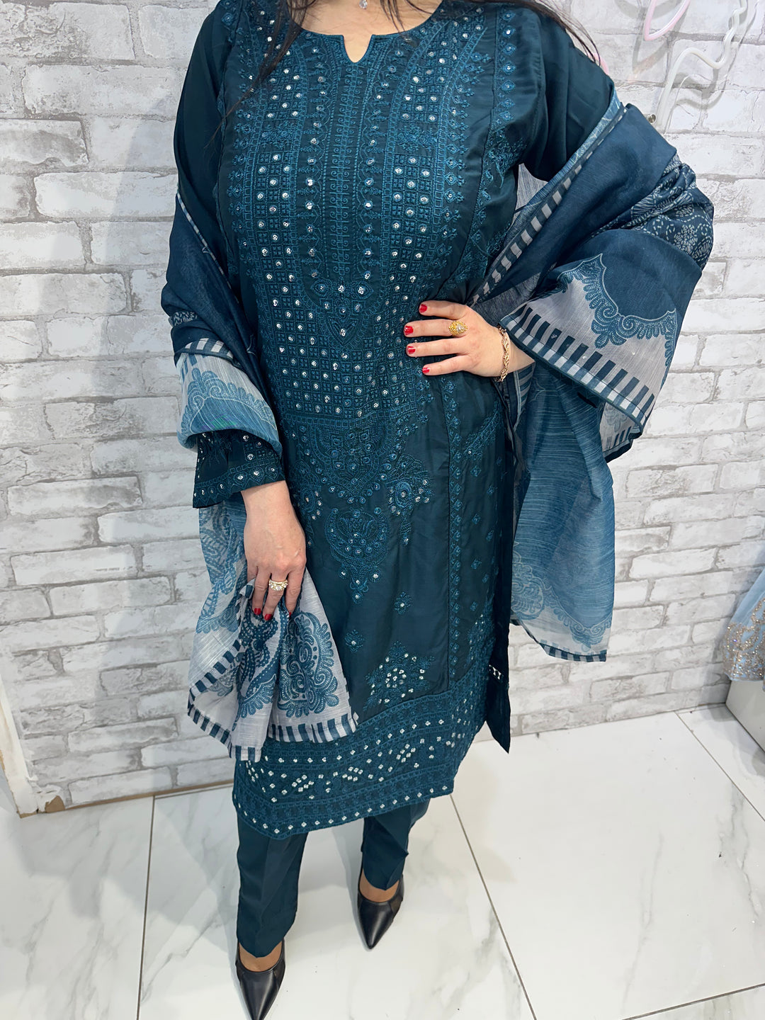 three piece chiffon suits on offer b