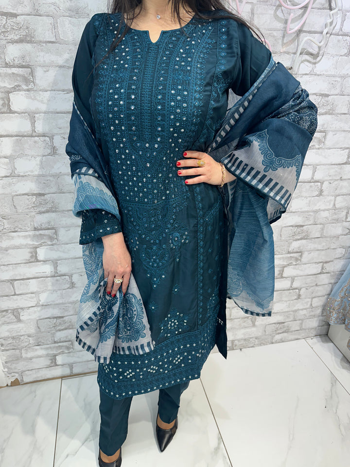 three piece chiffon suits on offer b
