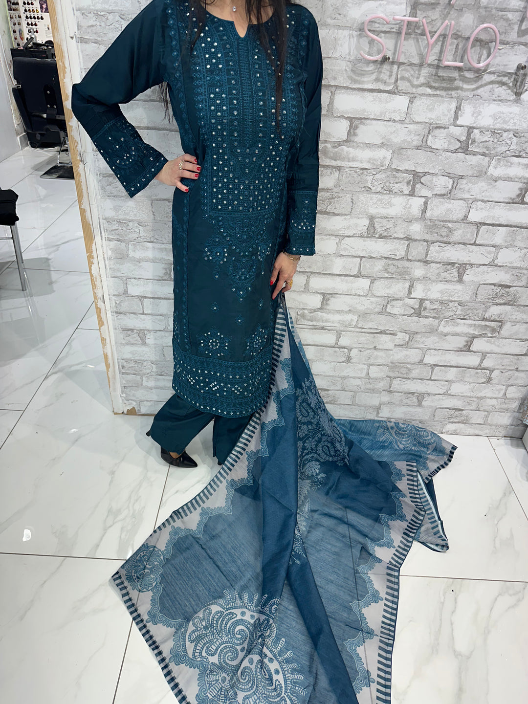 three piece chiffon suits on offer b