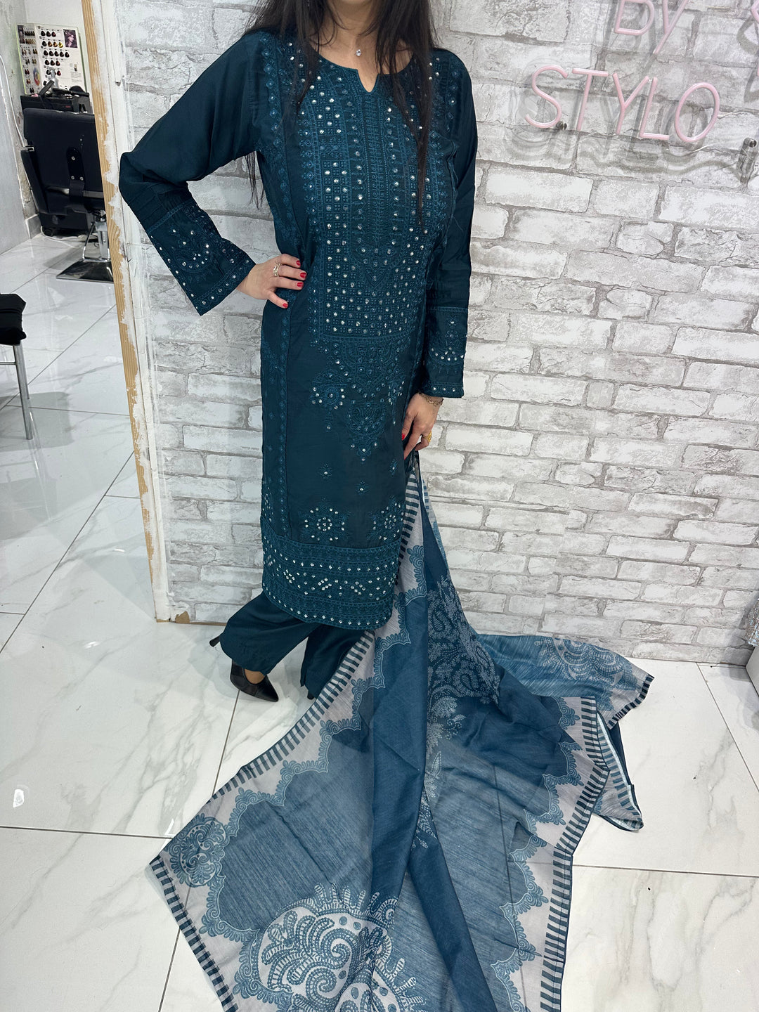 three piece chiffon suits on offer b