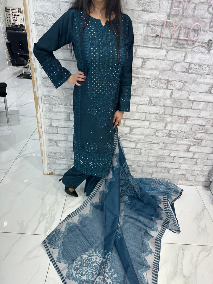three piece chiffon suits on offer b