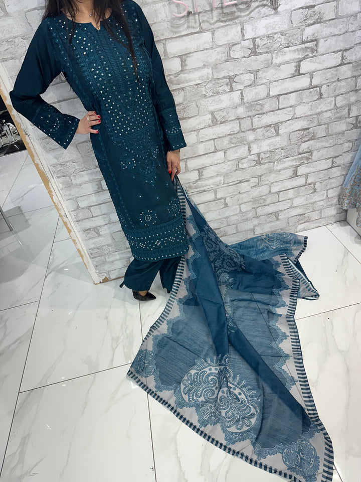 three piece chiffon suits on offer b