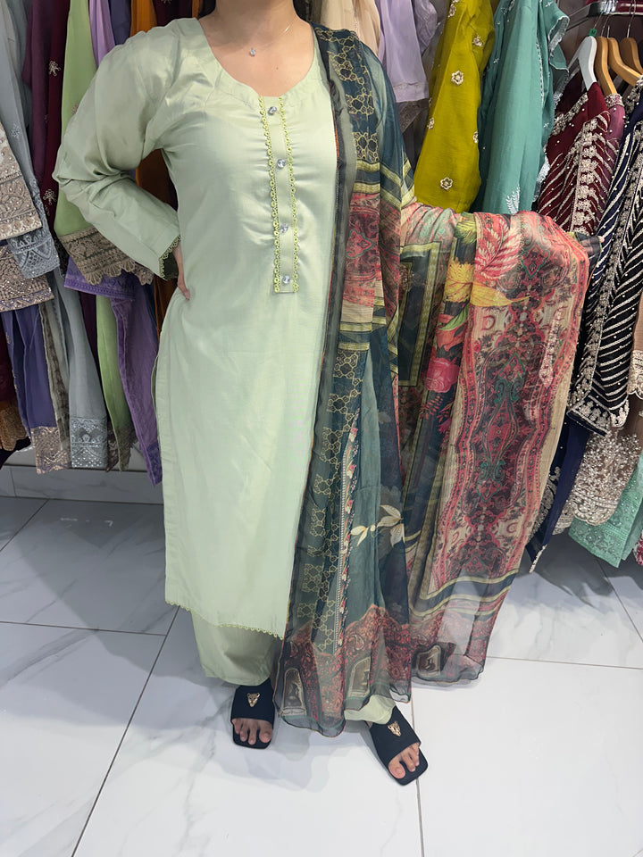 three piece linen material plain suits with trouser- Ready to Wear