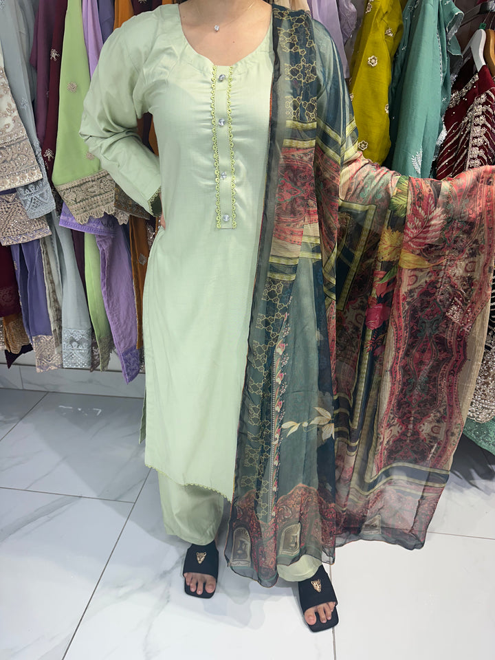 three piece linen material plain suits with trouser- Ready to Wear