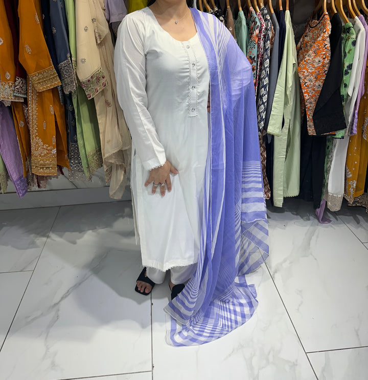 three piece linen material plain suits with trouser- Ready to Wear
