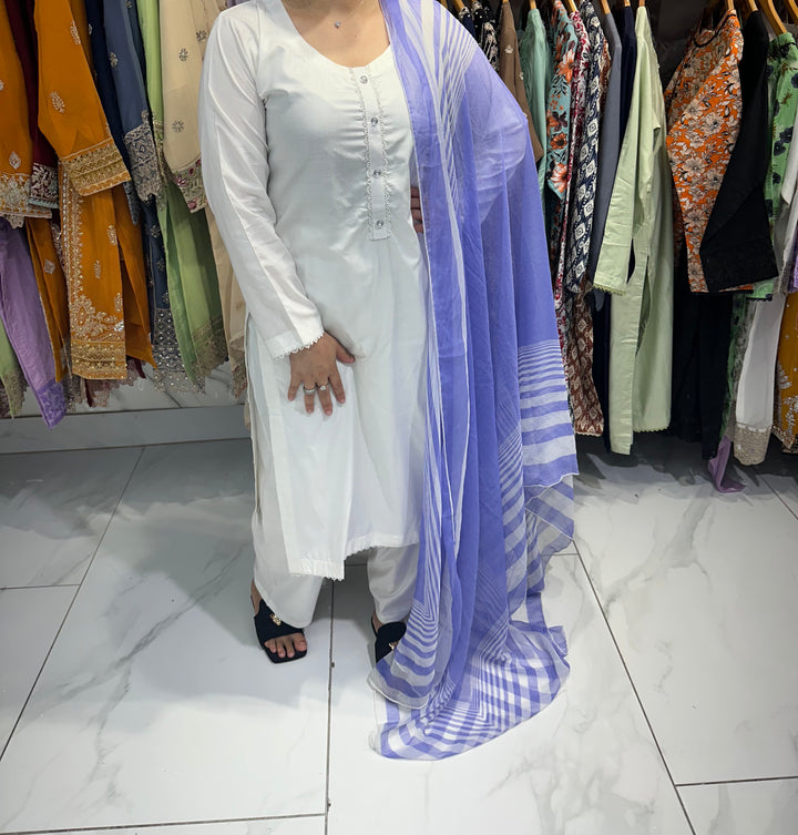 three piece linen material plain suits with trouser- Ready to Wear