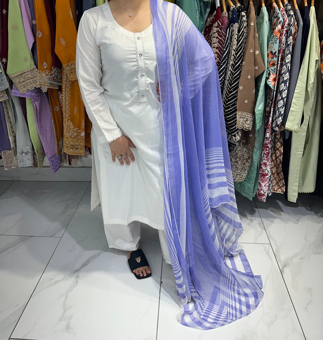 three piece linen material plain suits with trouser- Ready to Wear