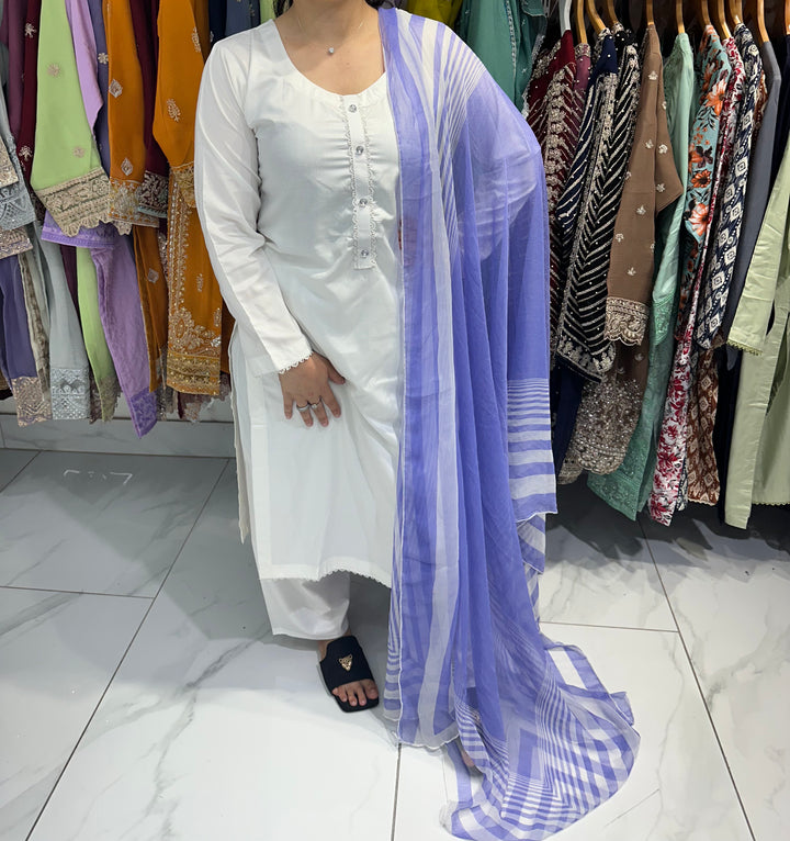 three piece linen material plain suits with trouser- Ready to Wear