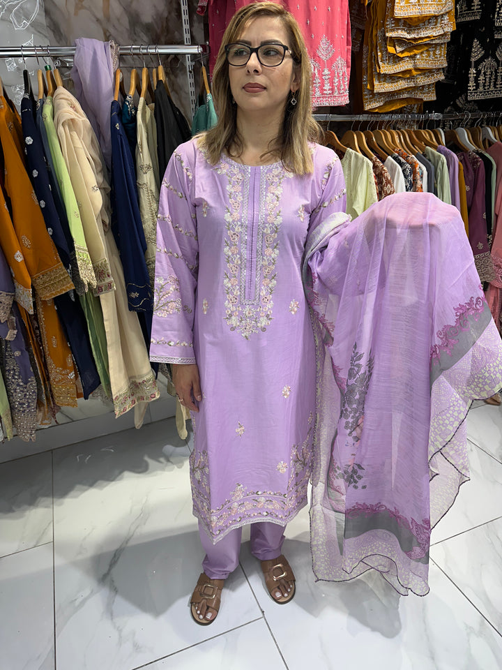 three piece cotton material suit with trouser Ready to Wear