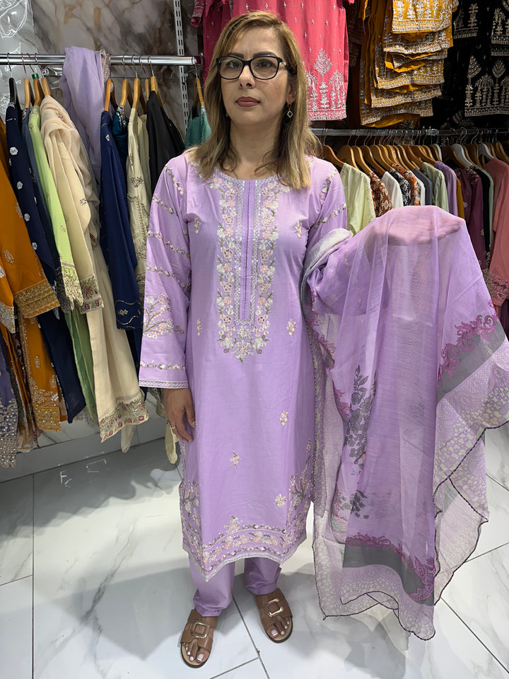 three piece cotton material suit with trouser Ready to Wear