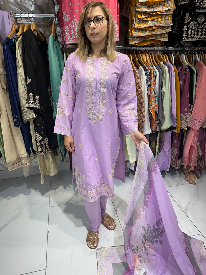 three piece cotton material suit with trouser Ready to Wear