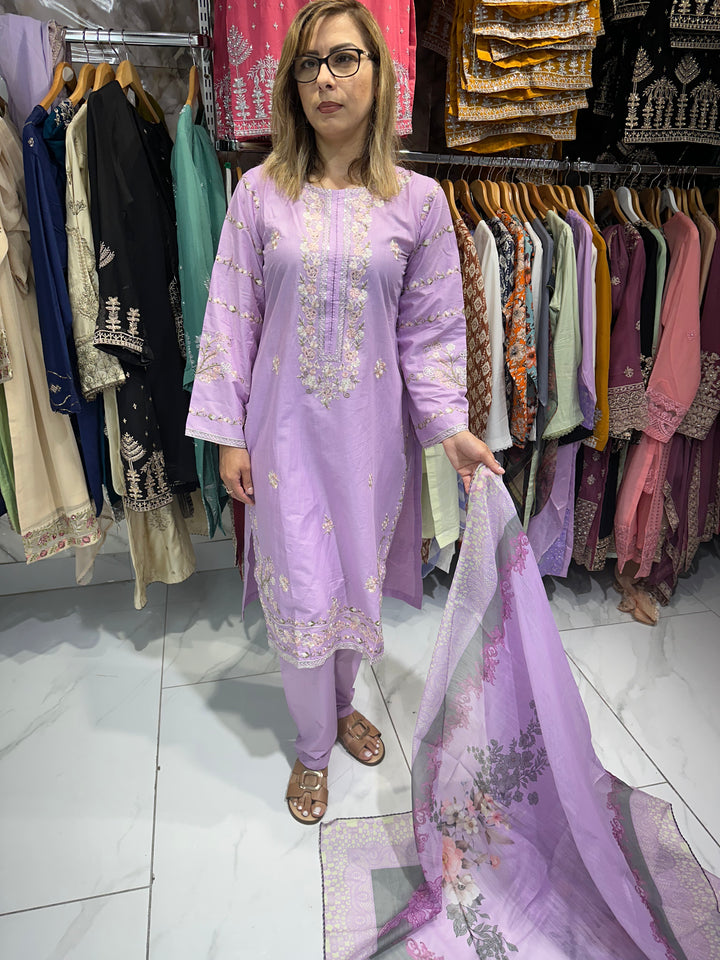 three piece cotton material suit with trouser Ready to Wear