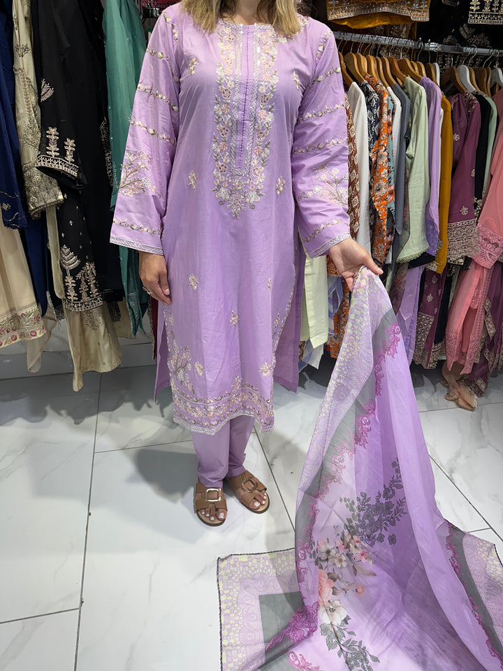 three piece cotton material suit with trouser Ready to Wear