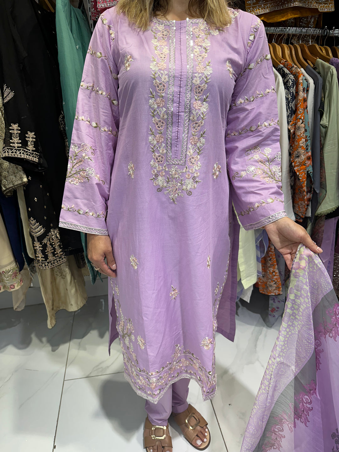 three piece cotton material suit with trouser Ready to Wear