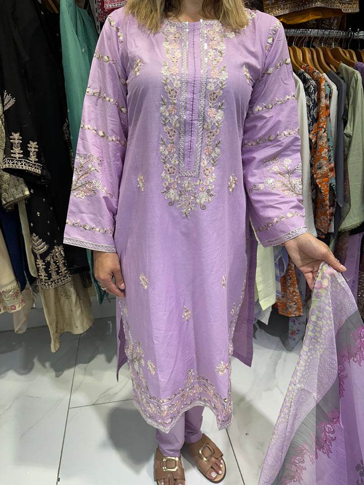 three piece cotton material suit with trouser Ready to Wear
