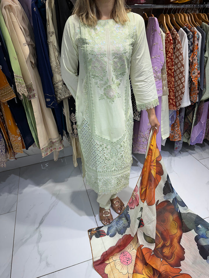 three piece cotton material suit with trouser Ready to Wear