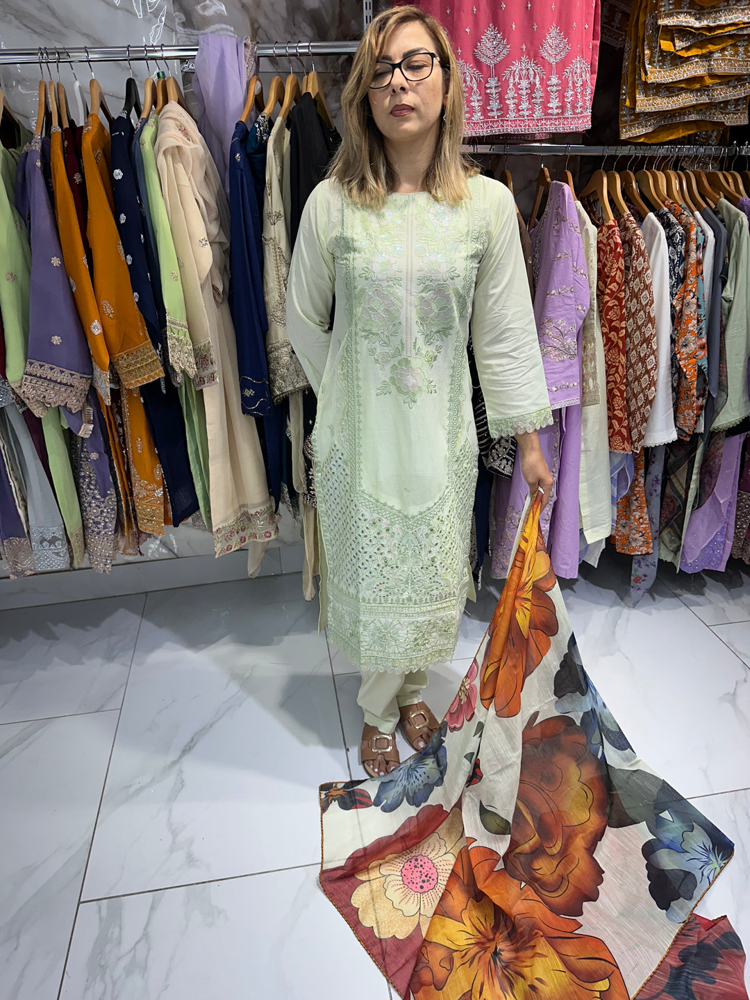 three piece cotton material suit with trouser Ready to Wear