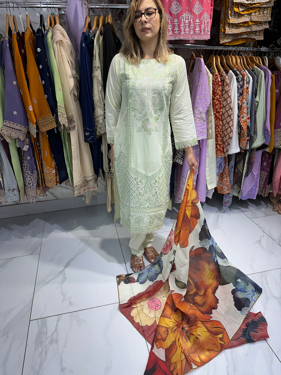 three piece cotton material suit with trouser Ready to Wear