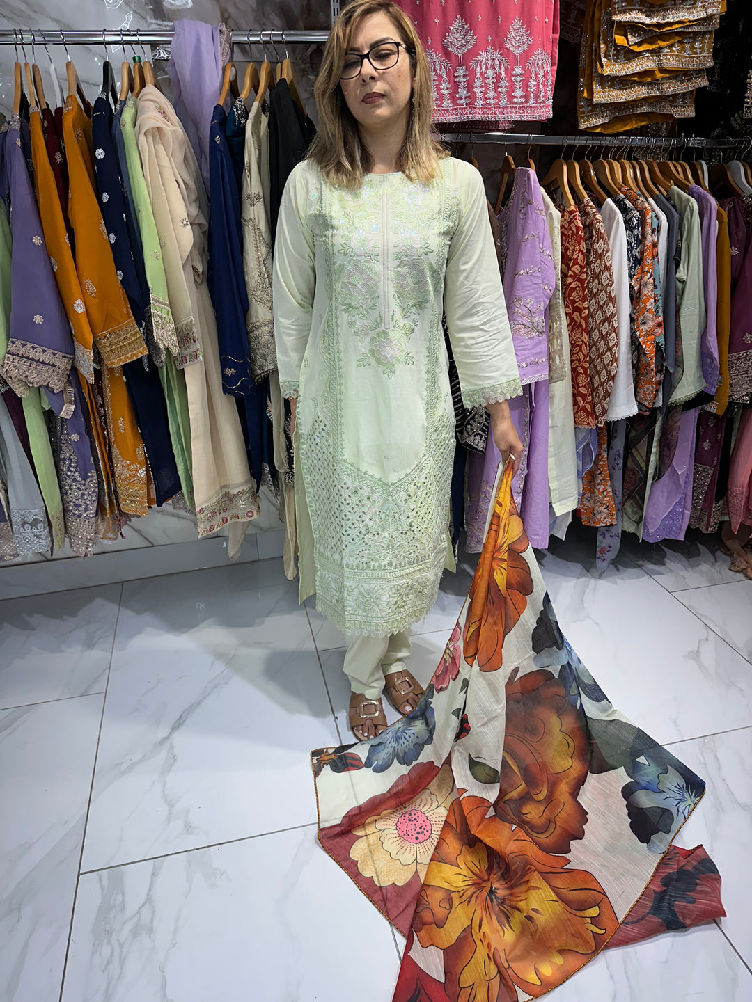 three piece cotton material suit with trouser Ready to Wear