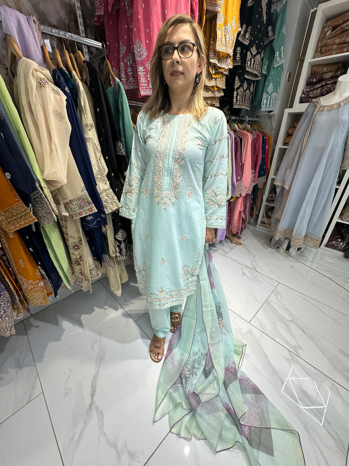three piece cotton material suit with trouser Ready to Wear