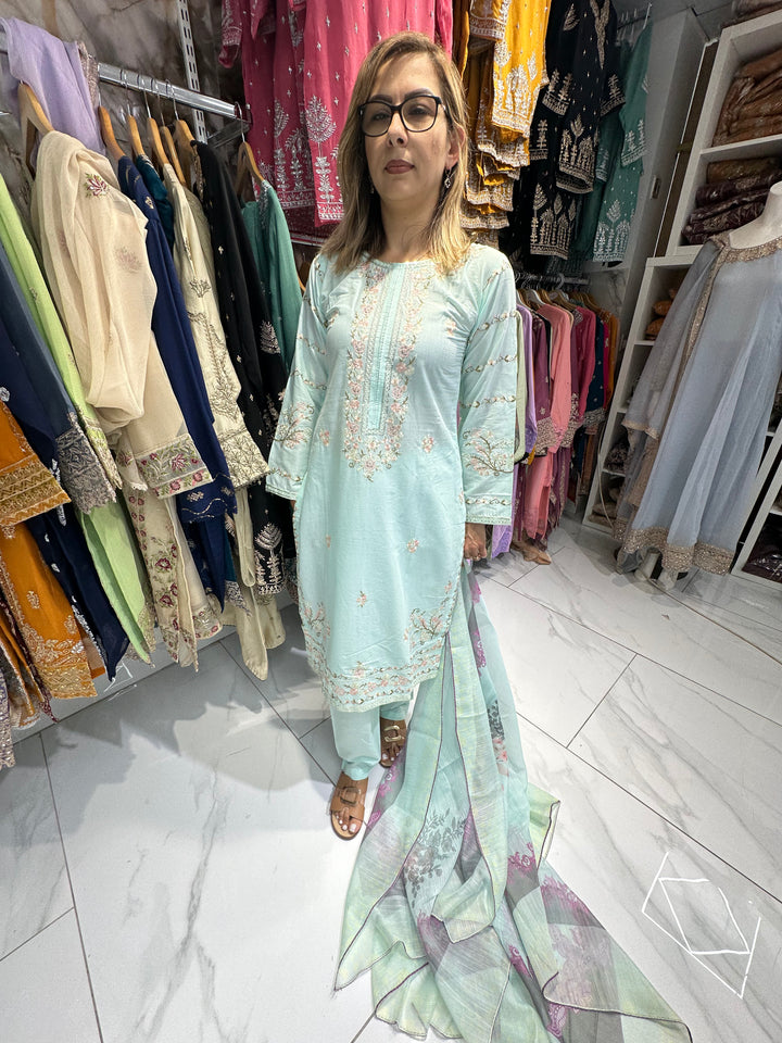 three piece cotton material suit with trouser Ready to Wear