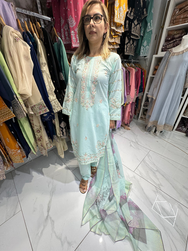 three piece cotton material suit with trouser Ready to Wear